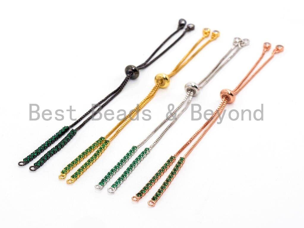 Green CZ Stud Sliding adjustable Half finished bracelet,Box chain with rubber stopper beads, connector link findings,sku#E370