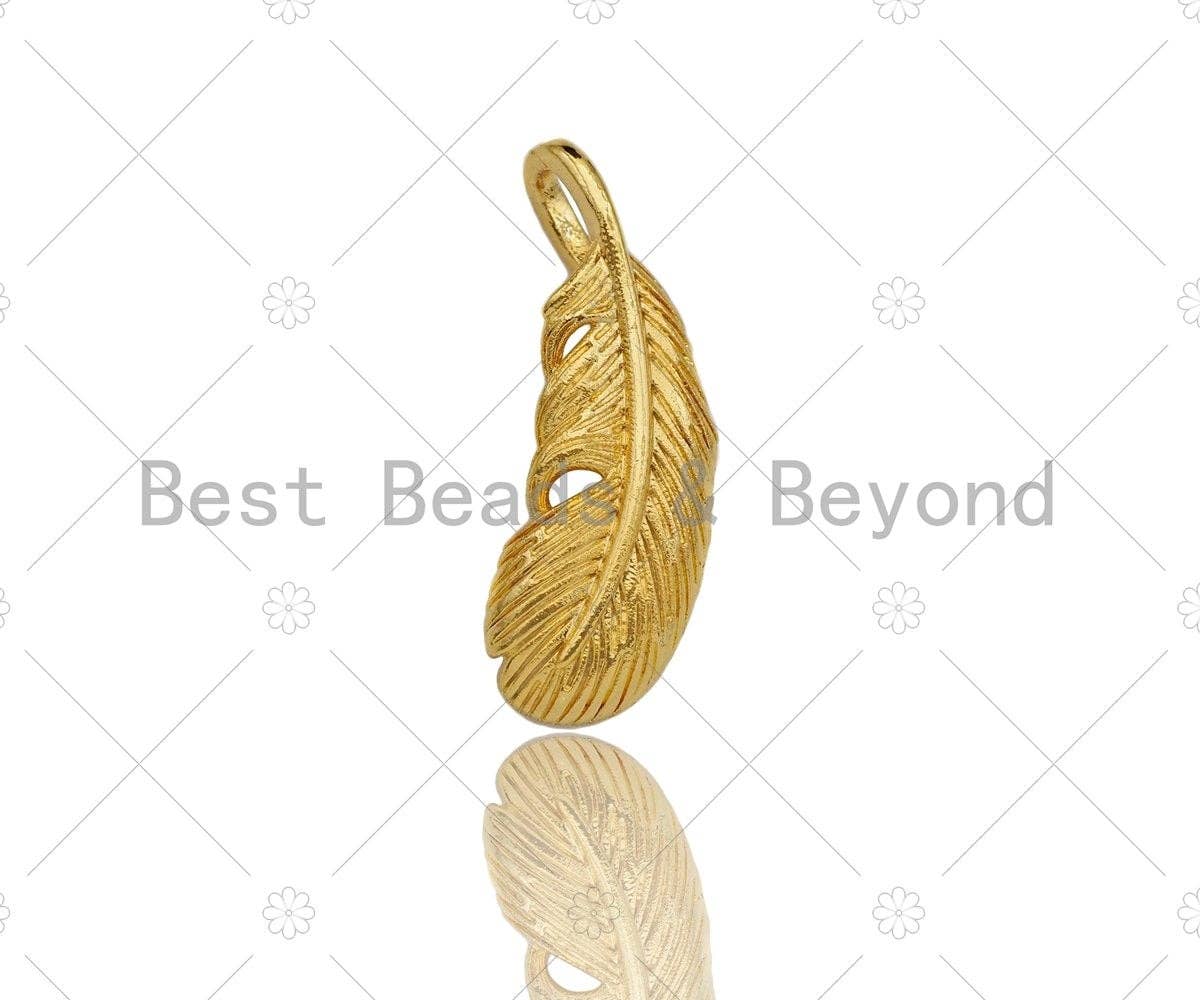 Cute CZ Micro Pave Feather Shape Pendant/Charm, Feather Leaf Cubic Zirconia Pendant, Silver/Gold/Rose Gold/Black Tone, 7x19mm, Sku#Y264