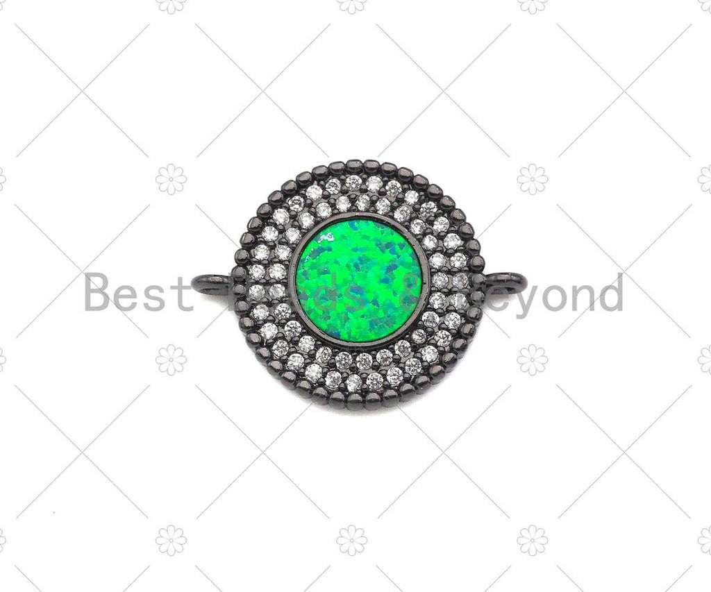 CZ Micro Pave Opal Round connector, Green Opal Link, Cubic Zirconia Bracelet Necklace Connector,16x22mm, Sku#E529