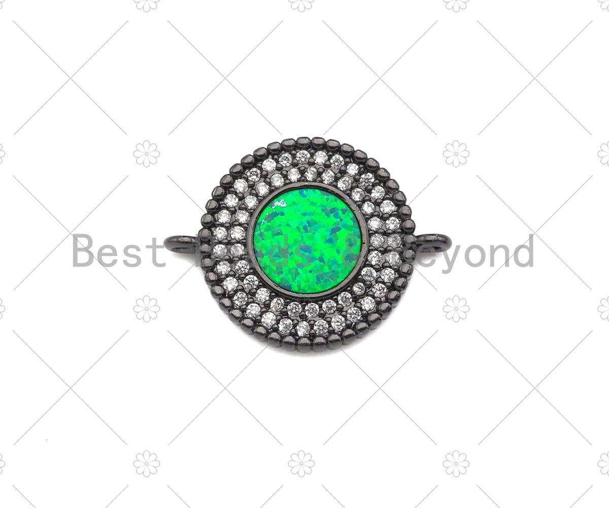 CZ Micro Pave Opal Round connector, Green Opal Link, Cubic Zirconia Bracelet Necklace Connector,16x22mm, Sku#E529