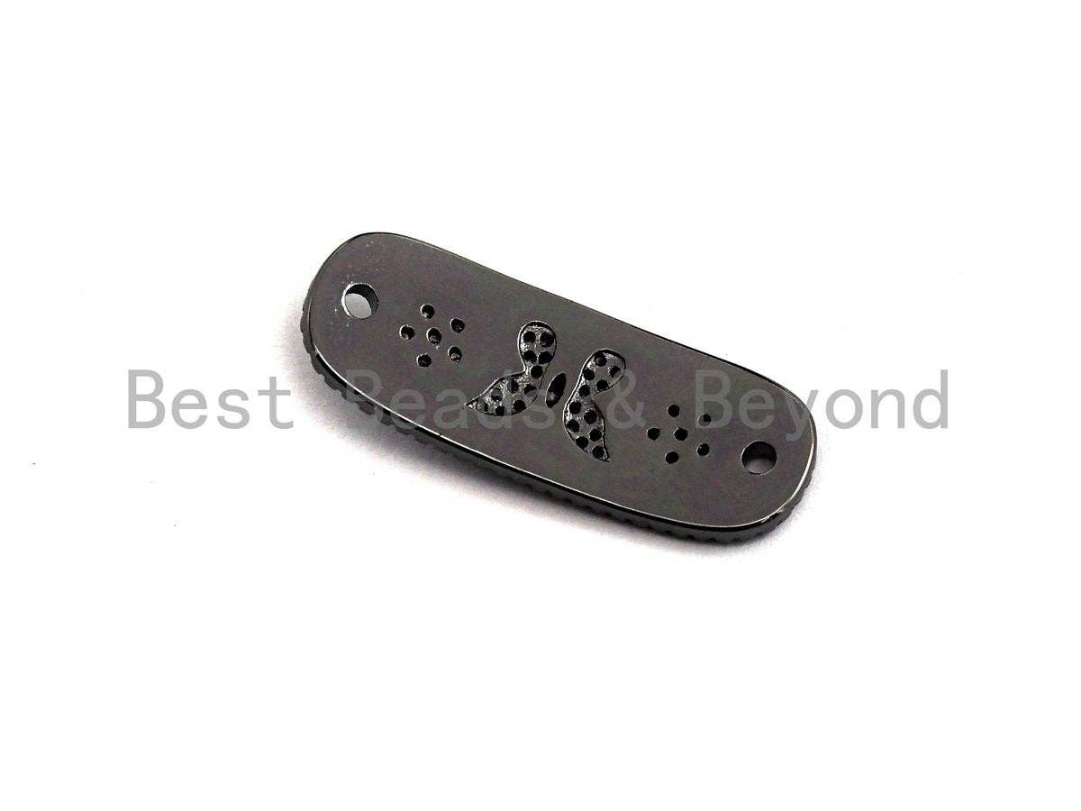White Enamel Butterfly Flower Oval Bar Connector ,CZ Micro Pave Oil Drop Connector, Enamel Jewelry,11x29mm,sku#Z612