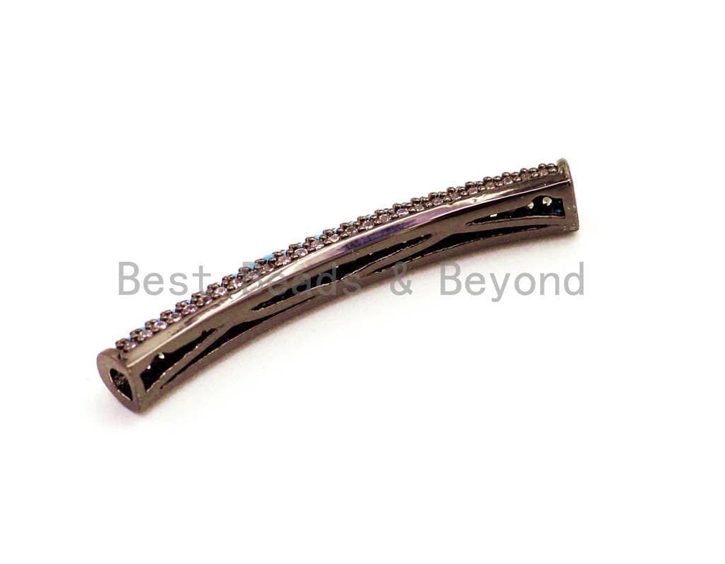 CZ Micro Pave Turquoise Half Full Pave Bar Tube Connector, Spacer Tube for 2mm Leather Cord Findings, 36x5mm, sku#E35C
