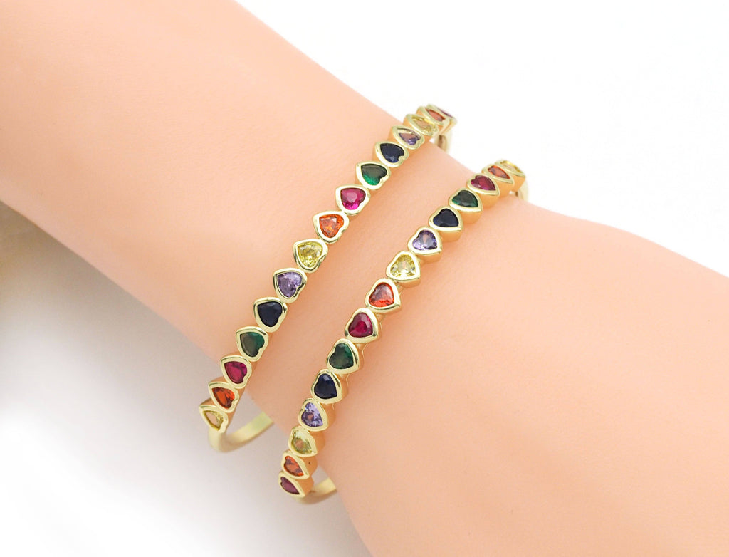 Rainbow CZ Heart Bracelet,Sku#LD364