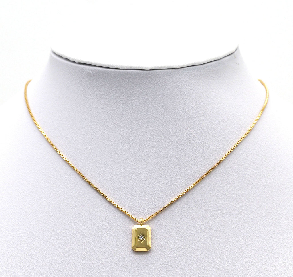 Gold CZ North Star On Rectangle Charm, Sku#Y749