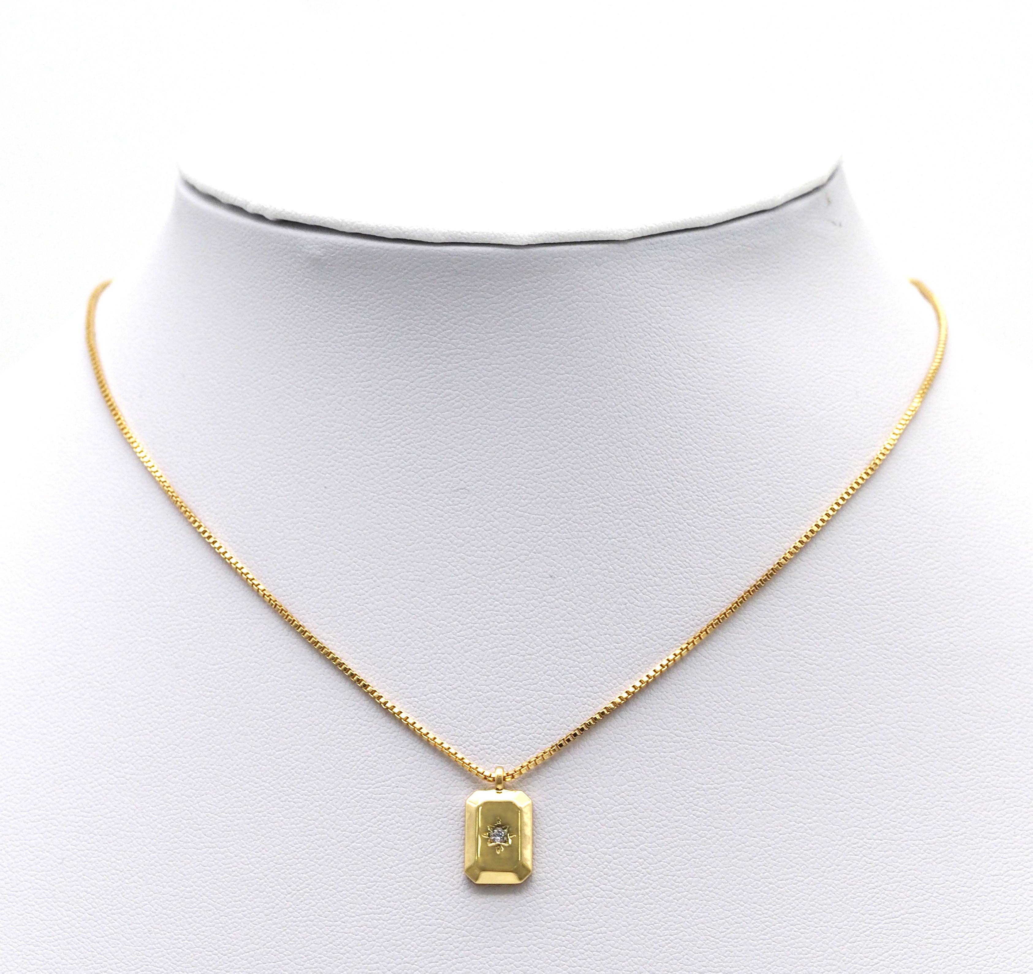 Gold CZ North Star On Rectangle Charm, Sku#Y749