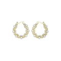 Clear CZ Gold wave line Pearl Hoop Earrings, Sku#LK1009