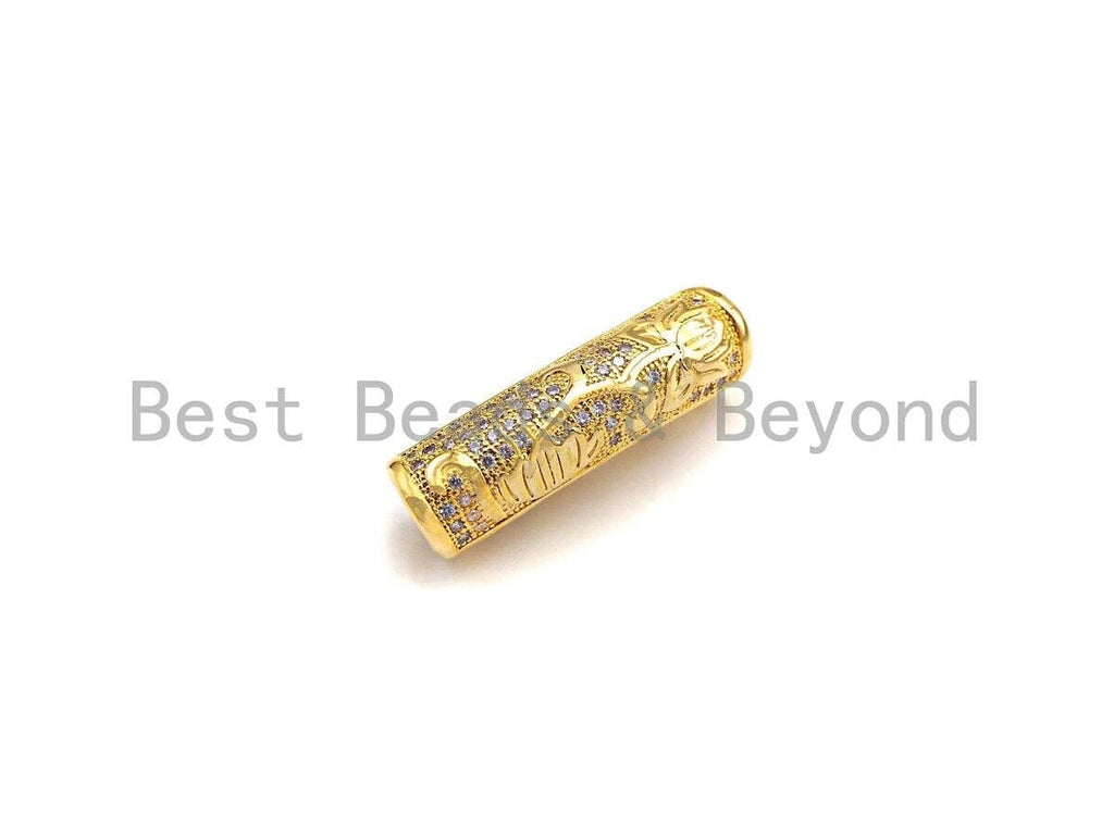 Clear CZ Micro Pave Flower Patten Curved Tube, Flower Cubic Zirconia Spacer Tube for Bracelet, 7x26mm, sku#Z1080