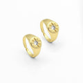 Gold CZ North Star Signet Adjustable Ring, Sku#LX224