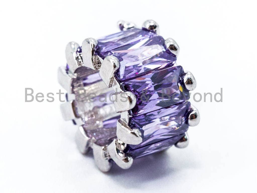 6x10mm CZ Micro Pave Big Hole Tube Beads, Purple/Green/Black/Pink Cubic Zirconia Spacer Beads, European Large Hole Beads, sku#G271