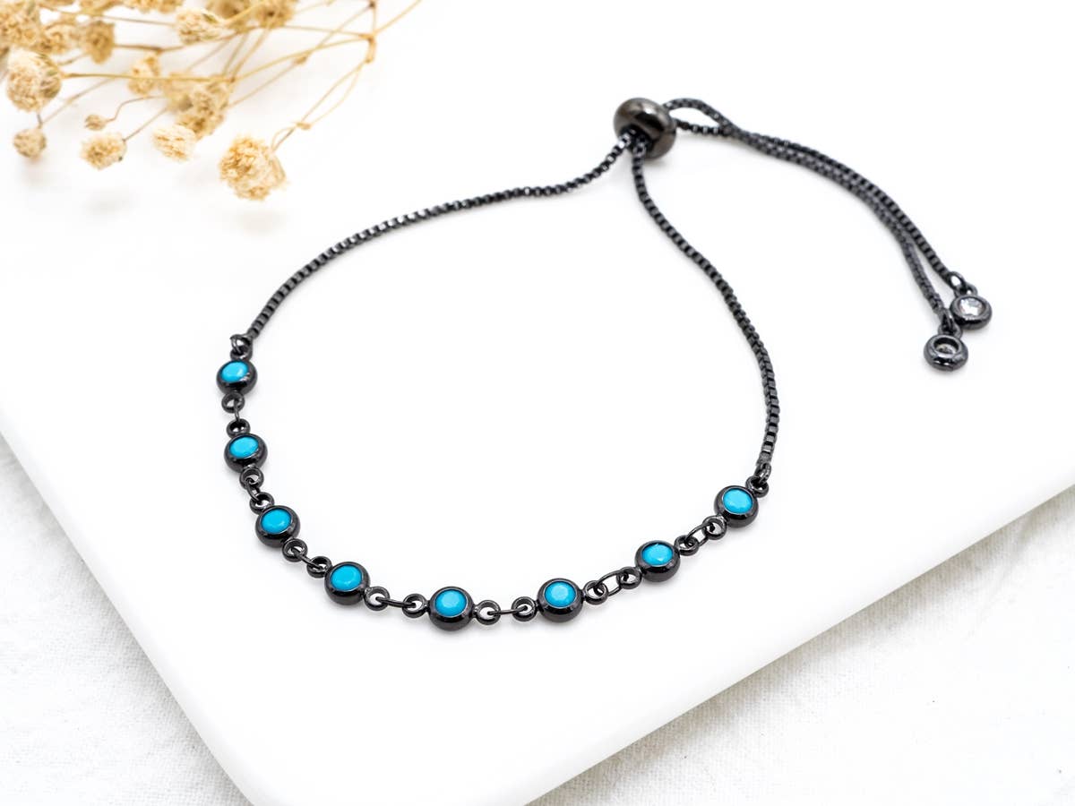 Turquoise CZ Chain Sliding Bracelet, A52