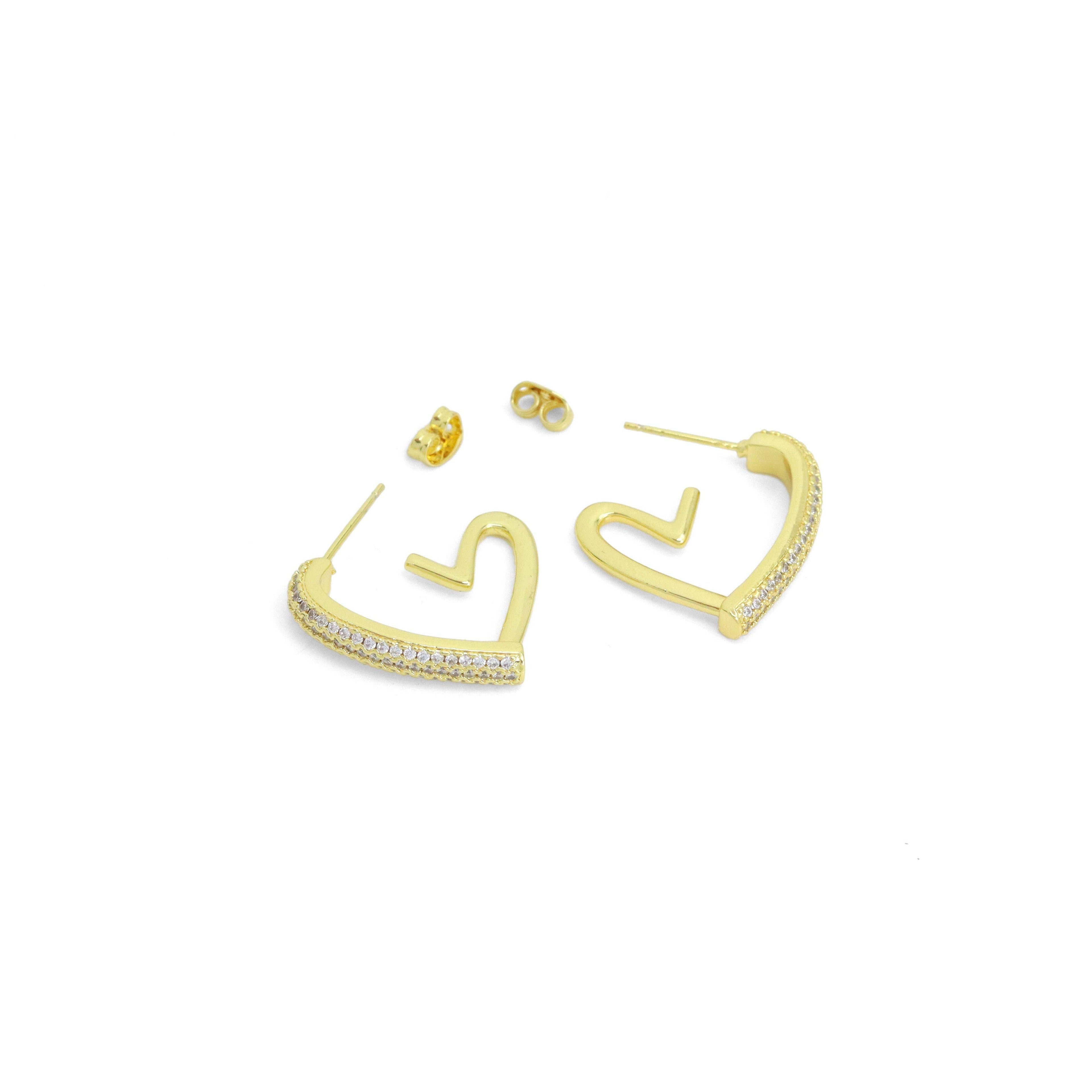 Clear CZ Gold Silver Heart Shape Huggie Earrings, Sku#LX708