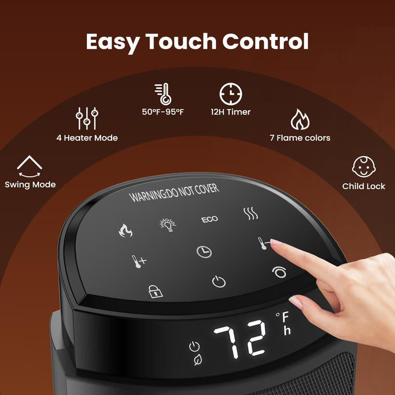 【Clearance】Space Heater for Indoor Use, 23Inch Portable Heater with Remote and Thermostat,7 Light Modes, 70°Oscillation, 12H Timer, up to 95°F, Tip-Over Protection