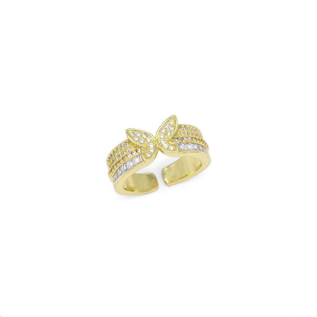 Gold CLear CZ Butterfly Thick Band Adjustable Ring, Sku#LD431