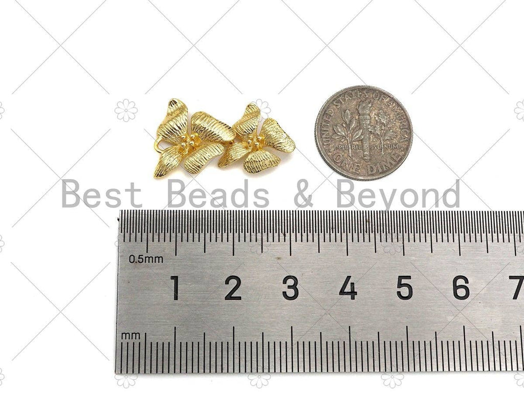 18k Dainty Gold 3D Double Flower Connetor, Dainty Charms, Gold Pendant,Flower Necklace Connector Charms, 15x14mm, Sku#Y377