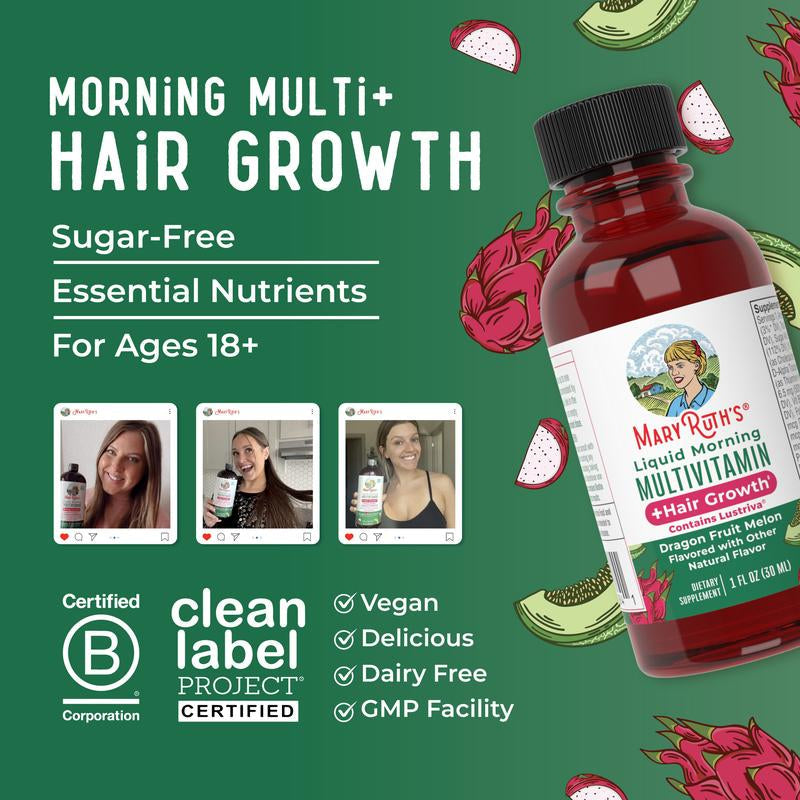 Maryruth'S Travel Pack Liquid Multivitamin + Hair Growth with Clinically Tested Lustriva - Thicker Hair - Reduce Wrinkles & Fine Lines - 1 Fl Oz