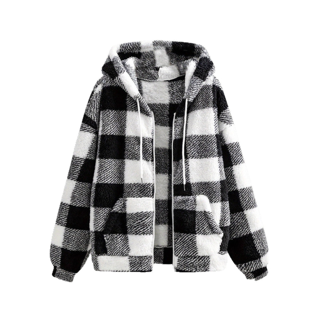 Fashionable Casual Zip-up Plush Hoodie With Long Sleeves