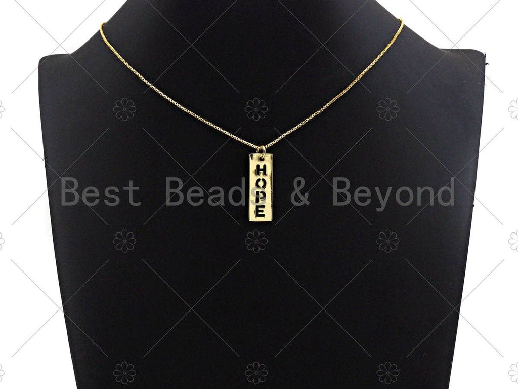 Hollow Out HOPE Bar Pendant, Gold/Silver/Rose Gold/Black Rectangle Hope Dog Tag Pendant, DIY Jewelry Gift, 10x29mm, Sku#ML04