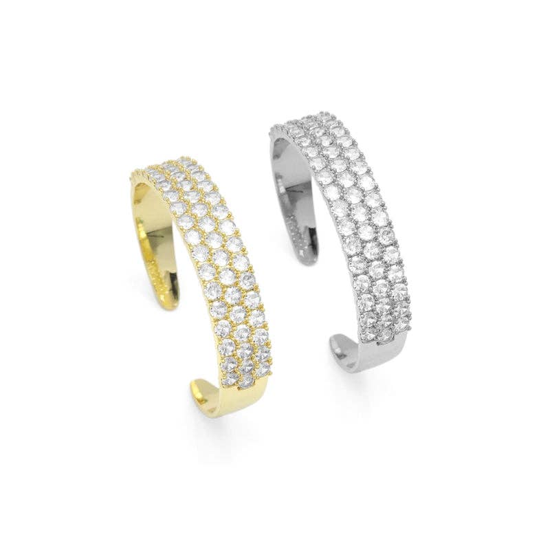 Gold Silver Three CZ Diamond Row Adjustable Bracelet, Sku#LX372