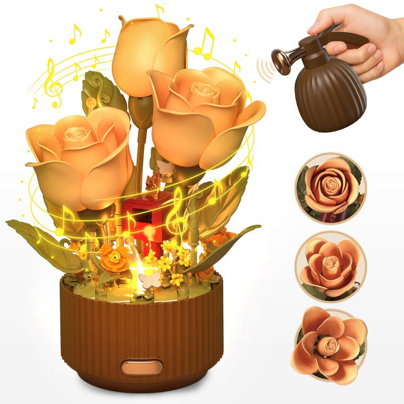 TOKMOC Valentine’S Gift Idea EN Fleur,Blooming Rose Building Blocks Set, DIY Flower Building Kit with Light & Blooming Motion, Includes Remote Watering Can with Watering Sound,Christmas Gift and Home Decoration,For Aged 12 and Above,255 Pieces