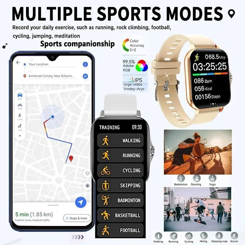 High-Definition Full-Screen Touch Smart Watch for Men & Women with Call/Message Notifications, Step Counting, Calorie Tracking, Sports Modes, Distance Tracking, Compatible with Iphone & Android