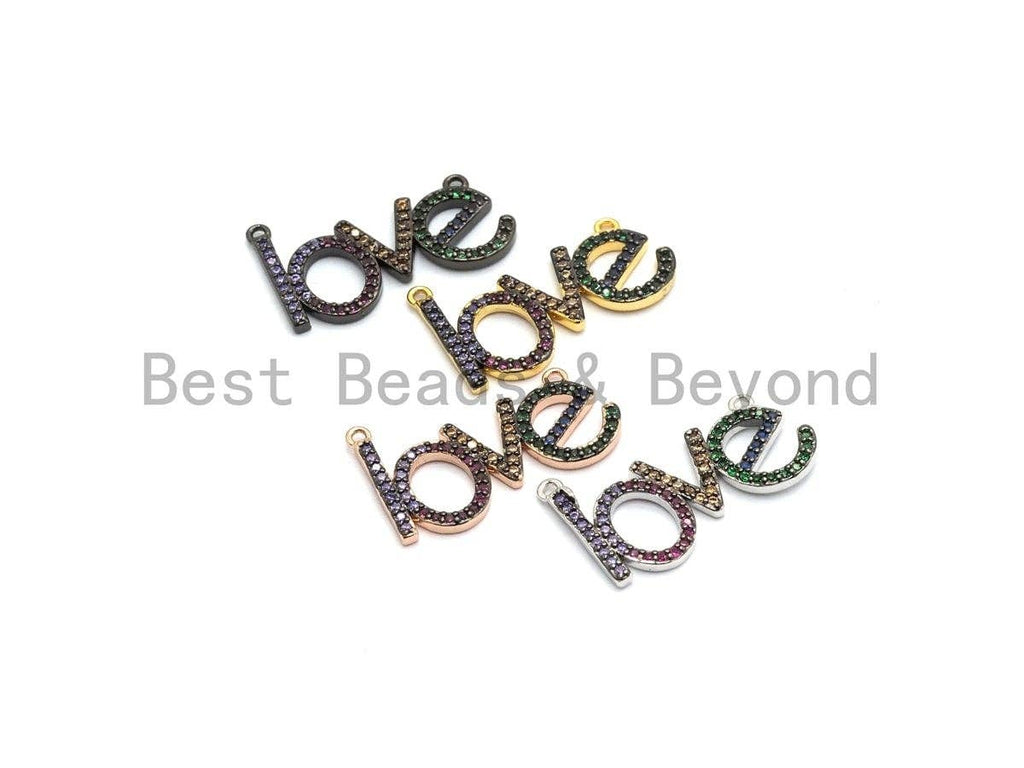Rainbow CZ Micro Pave LOVE Letter Pendant with bail, Cubic Zirconia Love Pave Pendant Beads, Pave Pendant, 14x23mm,sku# F659