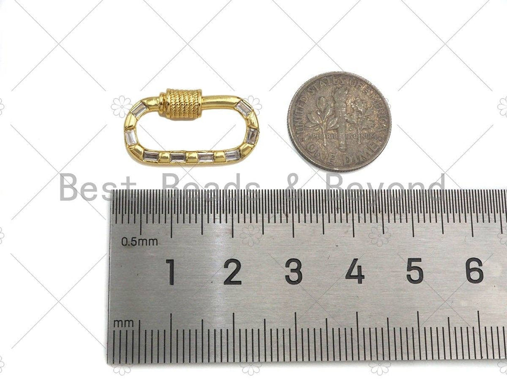 NEW STYLE Clear/Colorful Baguette CZ Pave Oval Shape Clasp, 18K Gold Carabiner Clasp, Pave Carabinar Clasp, 12x22mm, sku#JL18