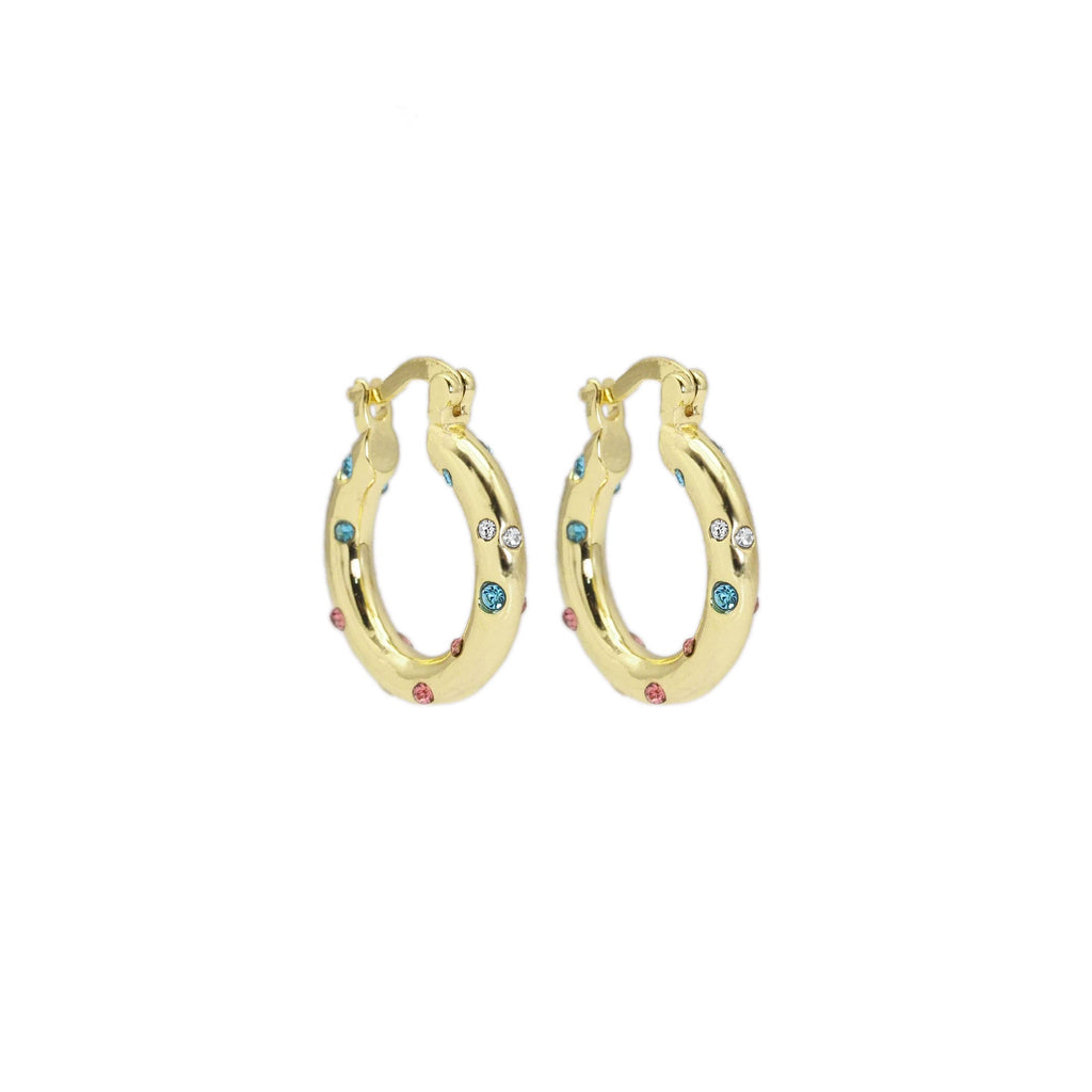 Colorful CZ Gold Hoop Earrings, Sku#LD501