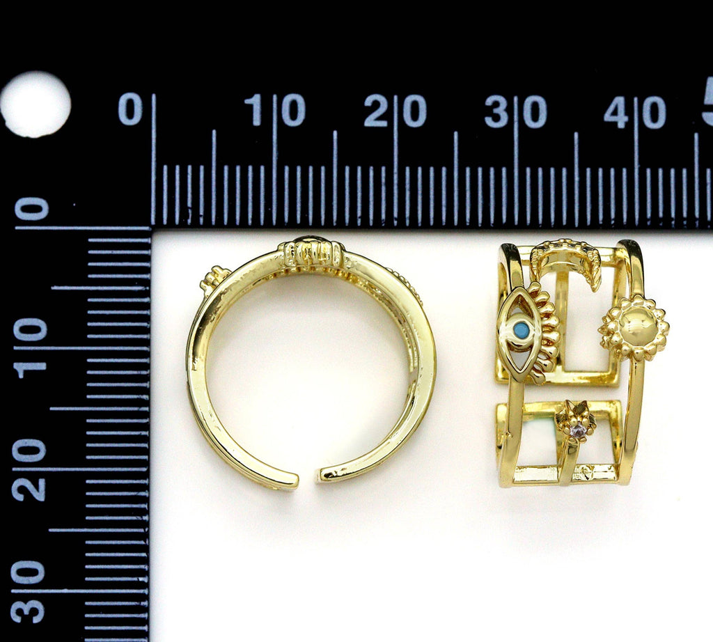 Sun Moon Star Evil Eye Ring, Sku#LD336