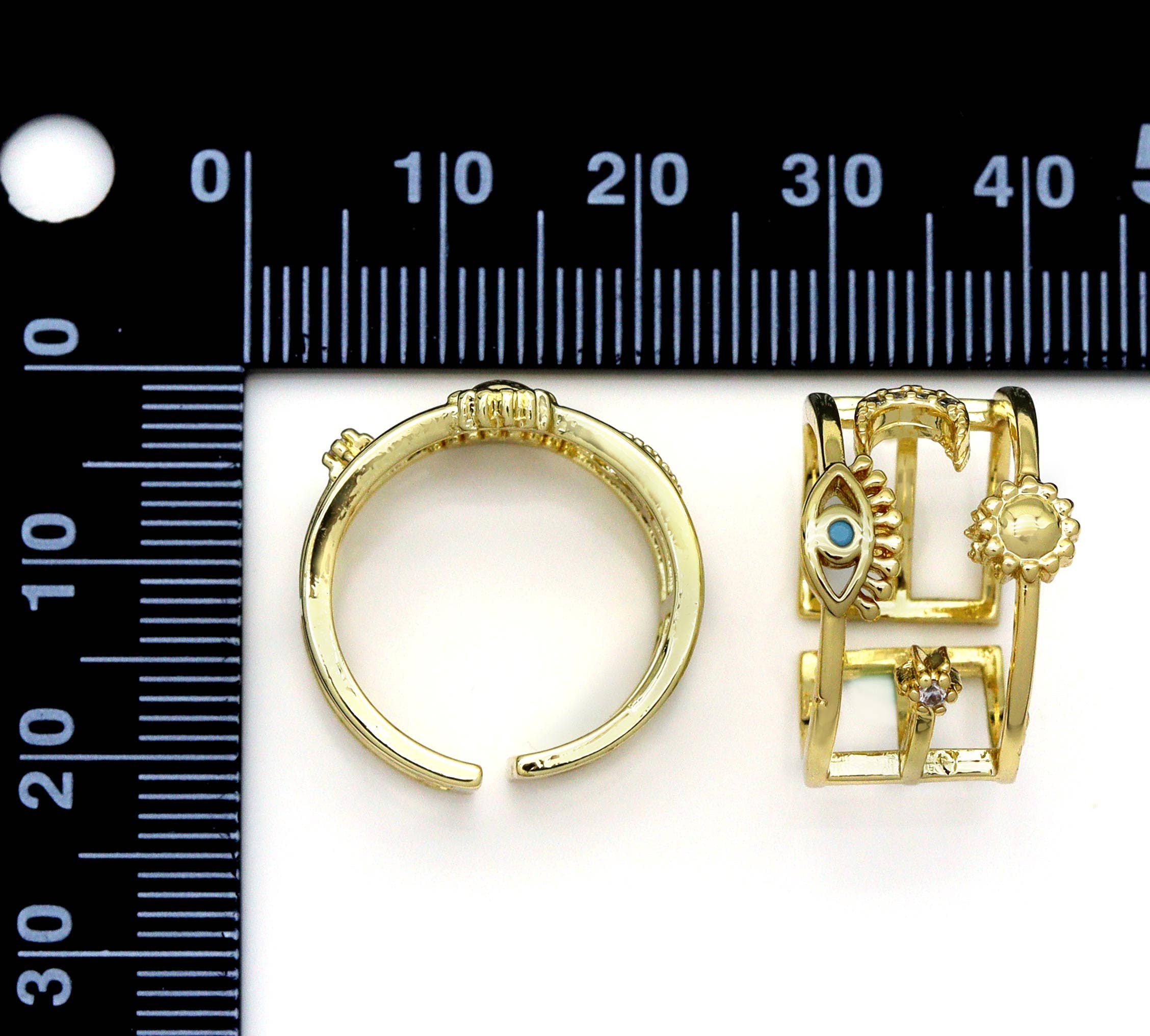 Sun Moon Star Evil Eye Ring, Sku#LD336
