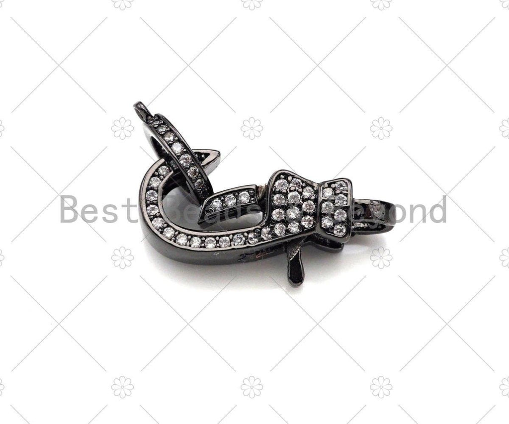 CZ Micro Pave Lobster Claw Clasp, CZ Pave Clasp, Rose gold/Gold/Black,10x23mm, Sku#Y406