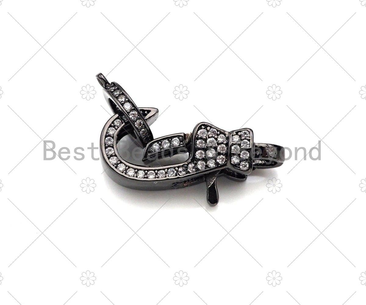 CZ Micro Pave Lobster Claw Clasp, CZ Pave Clasp, Rose gold/Gold/Black,10x23mm, Sku#Y406