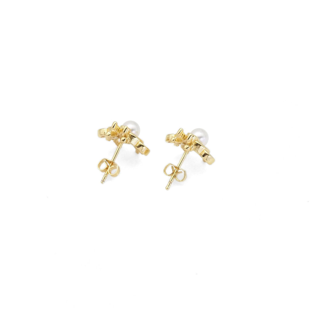 Multicolor CZ Pearl Bee Stud Earrings, Sku#LK863