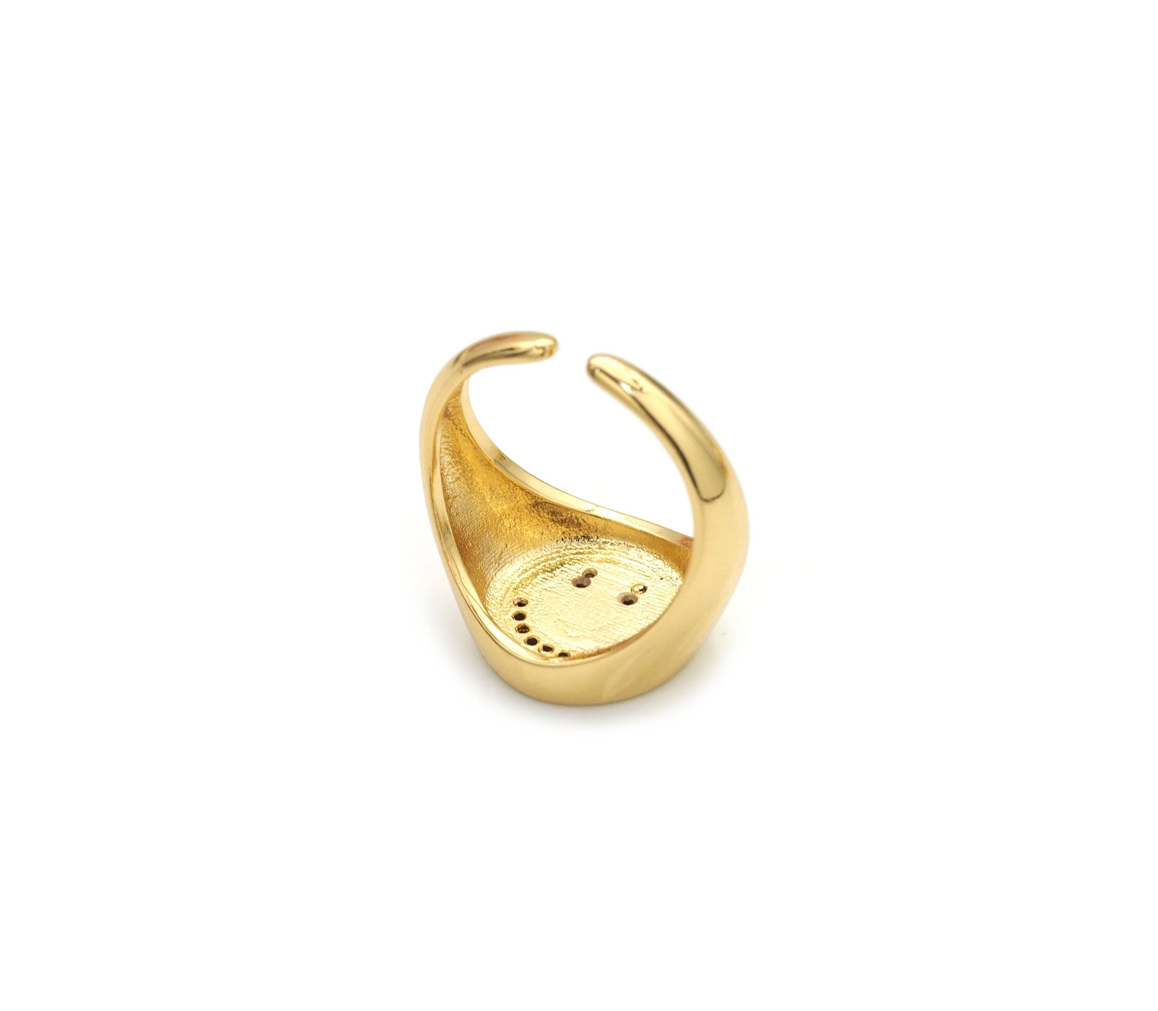 CZ Pave Enamel Smiley Face Ring, Sku#X363