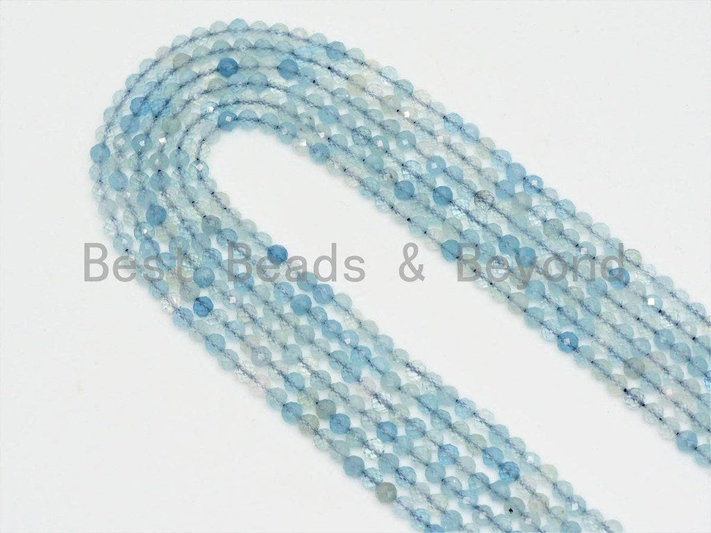 High Quality Natural Aquamarine Round/Rondelle beads, 3mm/4mm/3x4mm, Faceted Round/ Roundelle Gemstone Beads, 15.5inch strand, SKU#U421