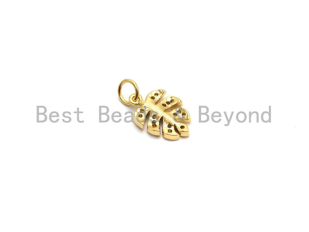 CZ Micro Pave Leaf Shape Charm Pendant for Necklace/Bracelet, Cubic Zirconia Pendant,9x14mm,sku#Y195