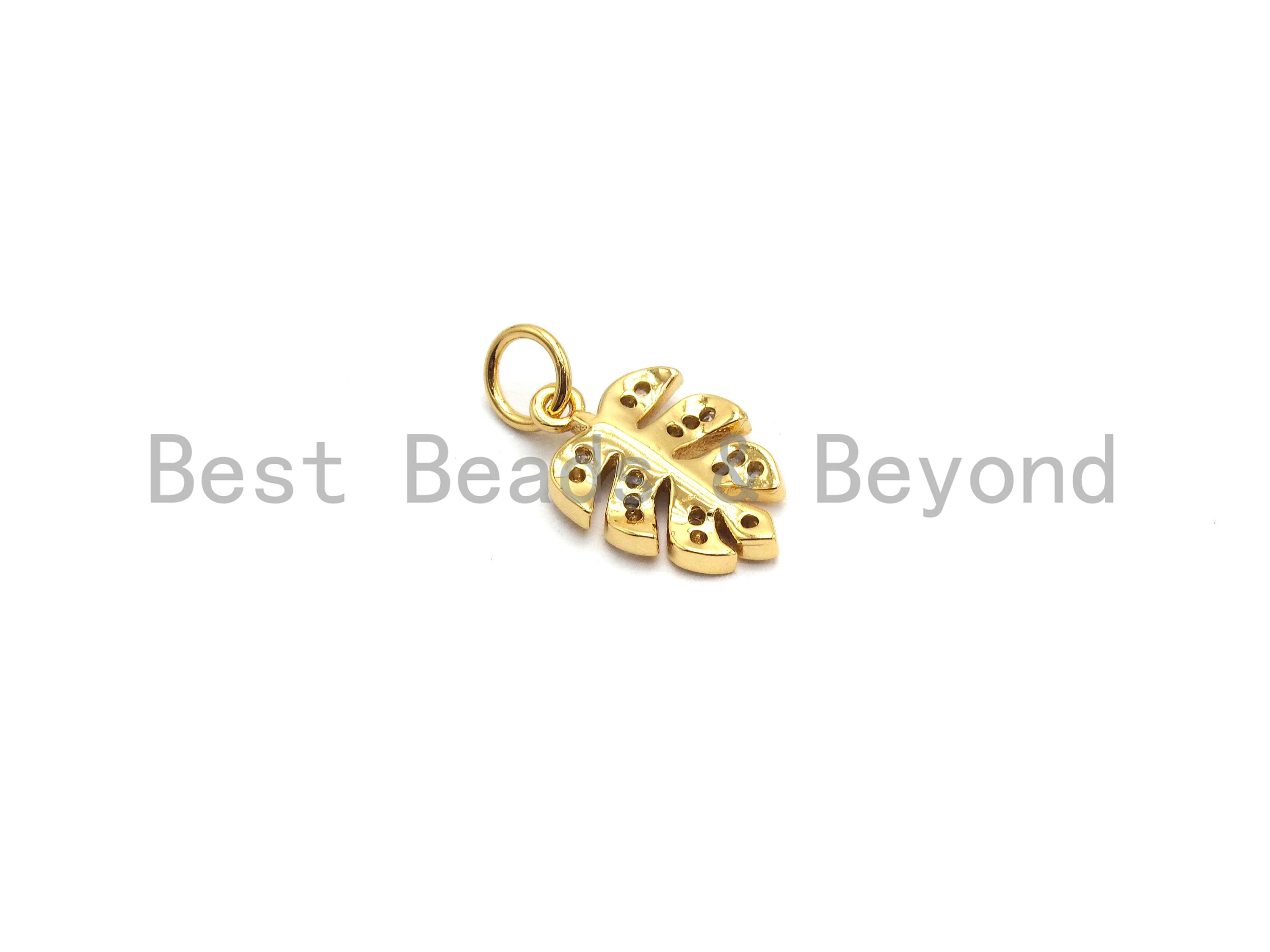 CZ Micro Pave Leaf Shape Charm Pendant for Necklace/Bracelet, Cubic Zirconia Pendant,9x14mm,sku#Y195