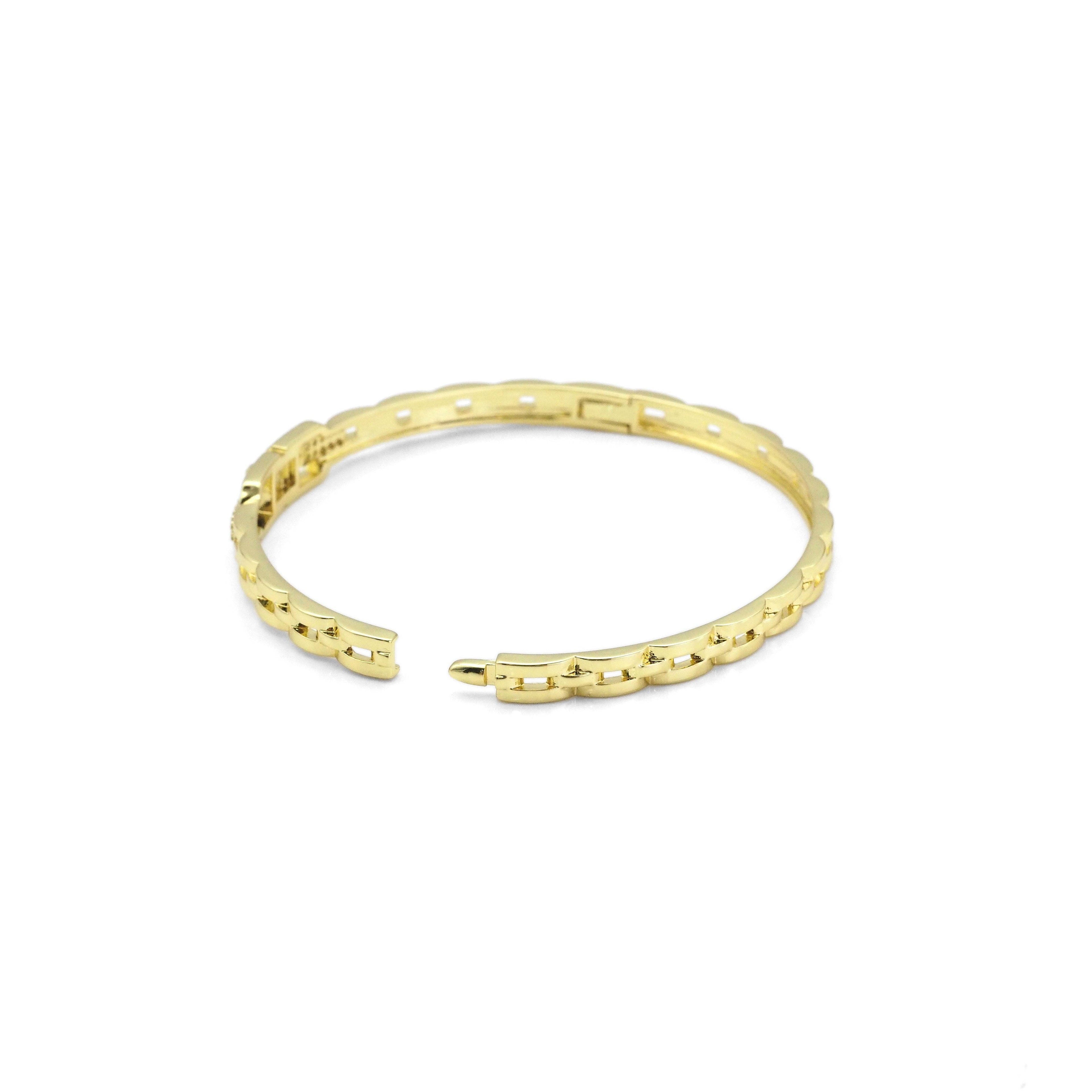 Clear CZ Baguette CZ Buckle Chain Link Bracelet, Sku#LX263