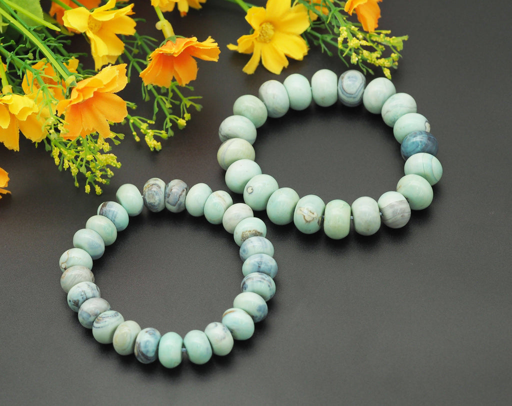 Blue Rondelle Agate Stretchy Bracelet, Sku#EF91
