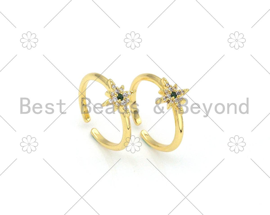 CZ Micro Pave North Star Shape Adjustable Ring,Sku#O78
