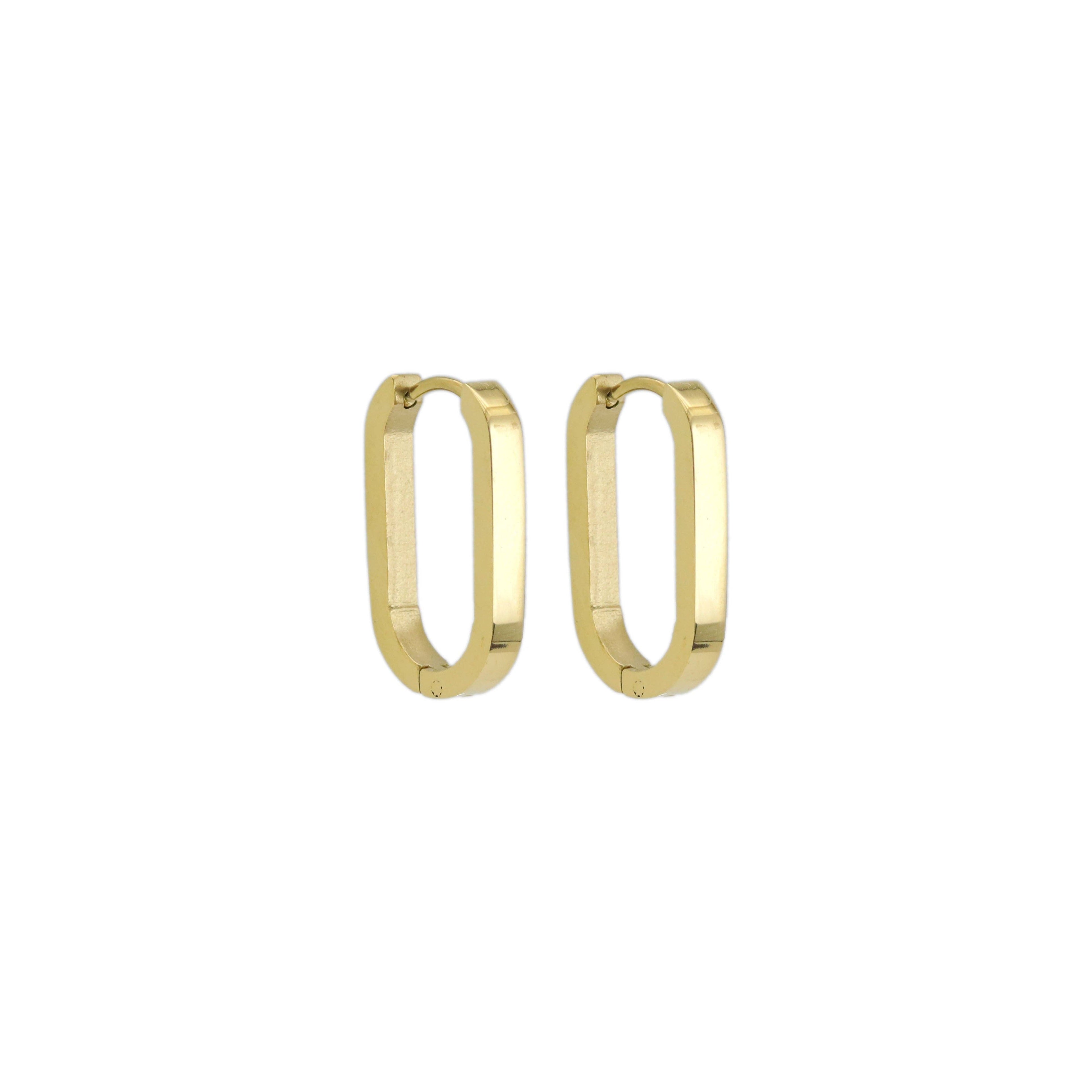 Gold Oval Zero Geometry Huggie Earrings, Sku#A257