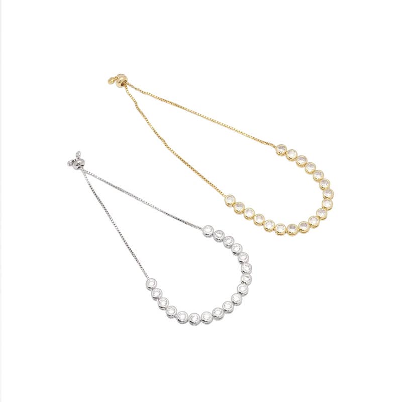 CZ Gold Silver Sliding Adjustable Bracelet, B357