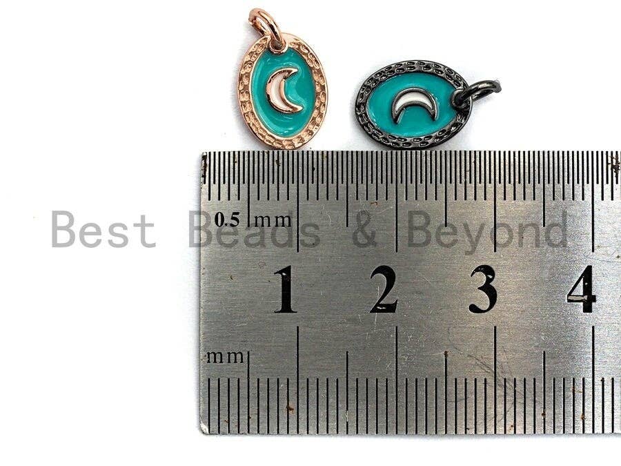 NEW DESIGN Pave CZ Enamel Moon Charms Pendant, Green Enamel,Enamel Oval Pendant, Oil Drop jewelry Findings, 9x12mm,sku#Z393