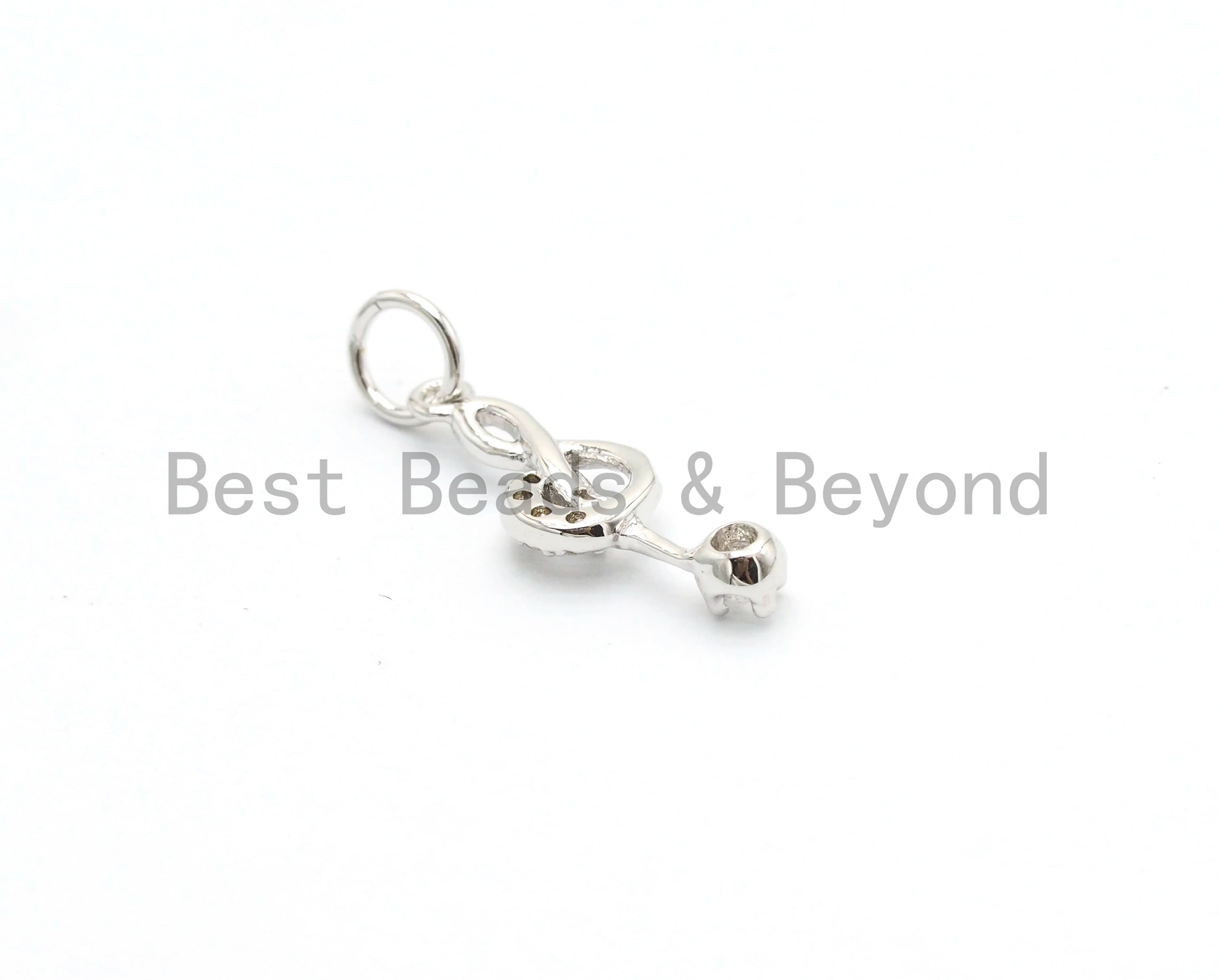 CZ Micro Pave Treble Clef Pendant/Charm,Cubic Zirconia Music Symbol Paved Charm, Necklace Bracelet Charm Pendant, 6x18mm, sku#Y156