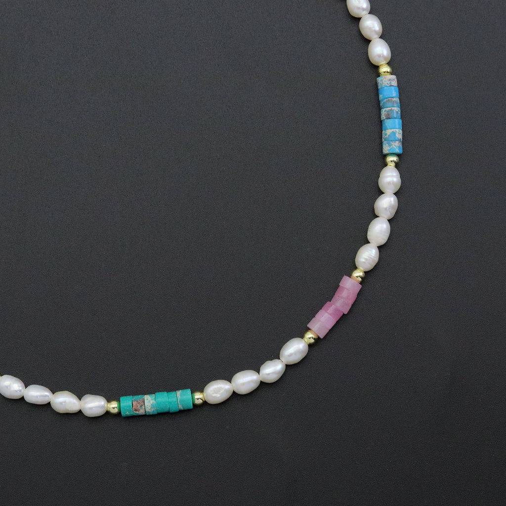 Colorful Gemstone with Freshwater pearl necklace, sku#EF555