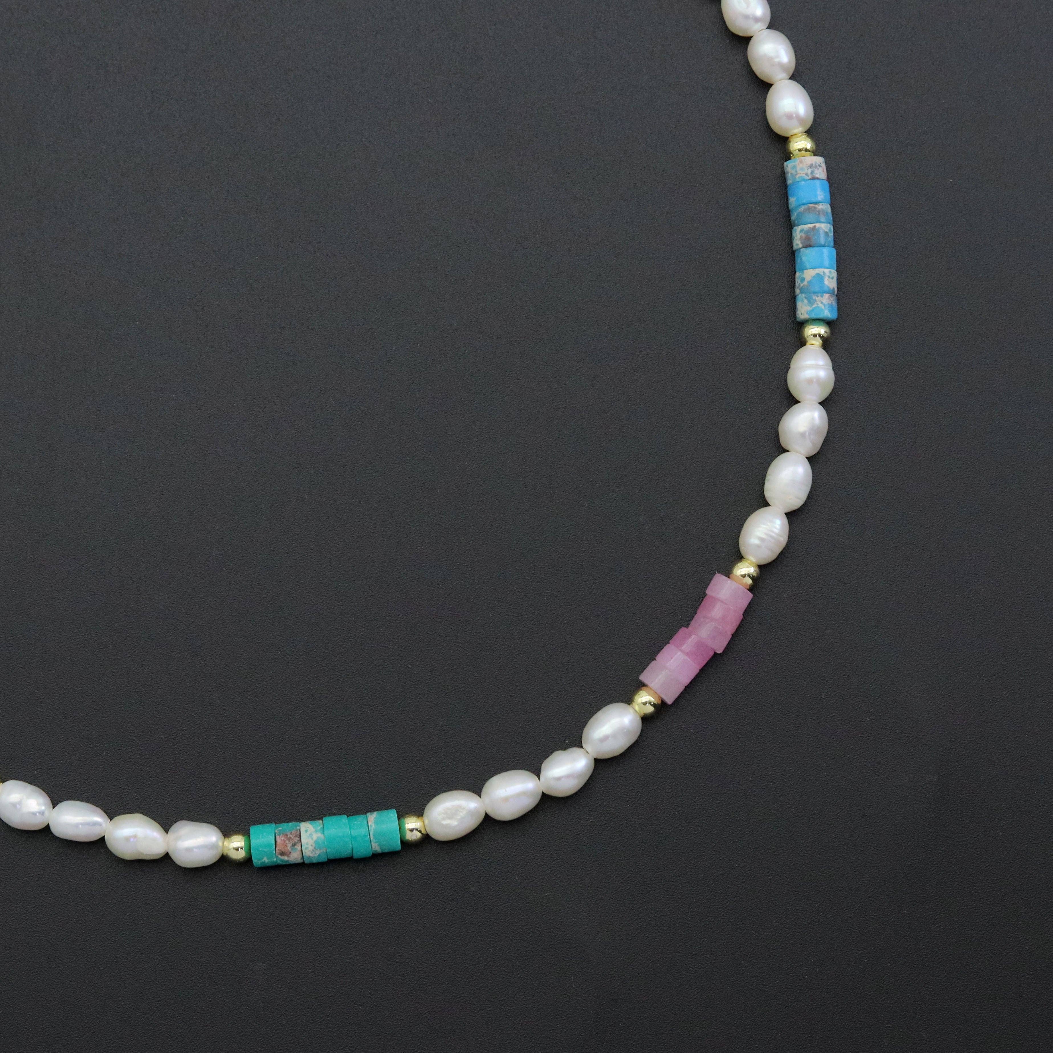 Colorful Gemstone with Freshwater pearl necklace, sku#EF555