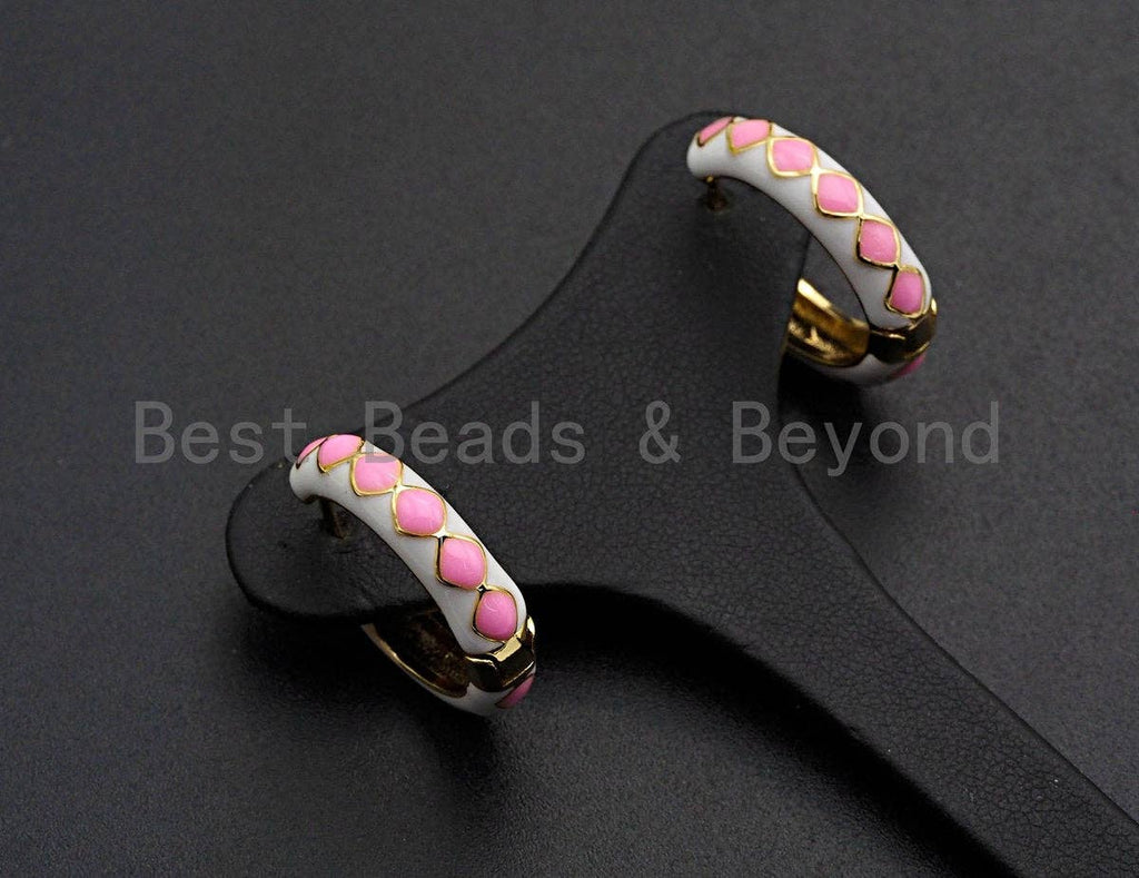 Colorful Enamel Round Ring Latch Back Earring, Enamel Huggie