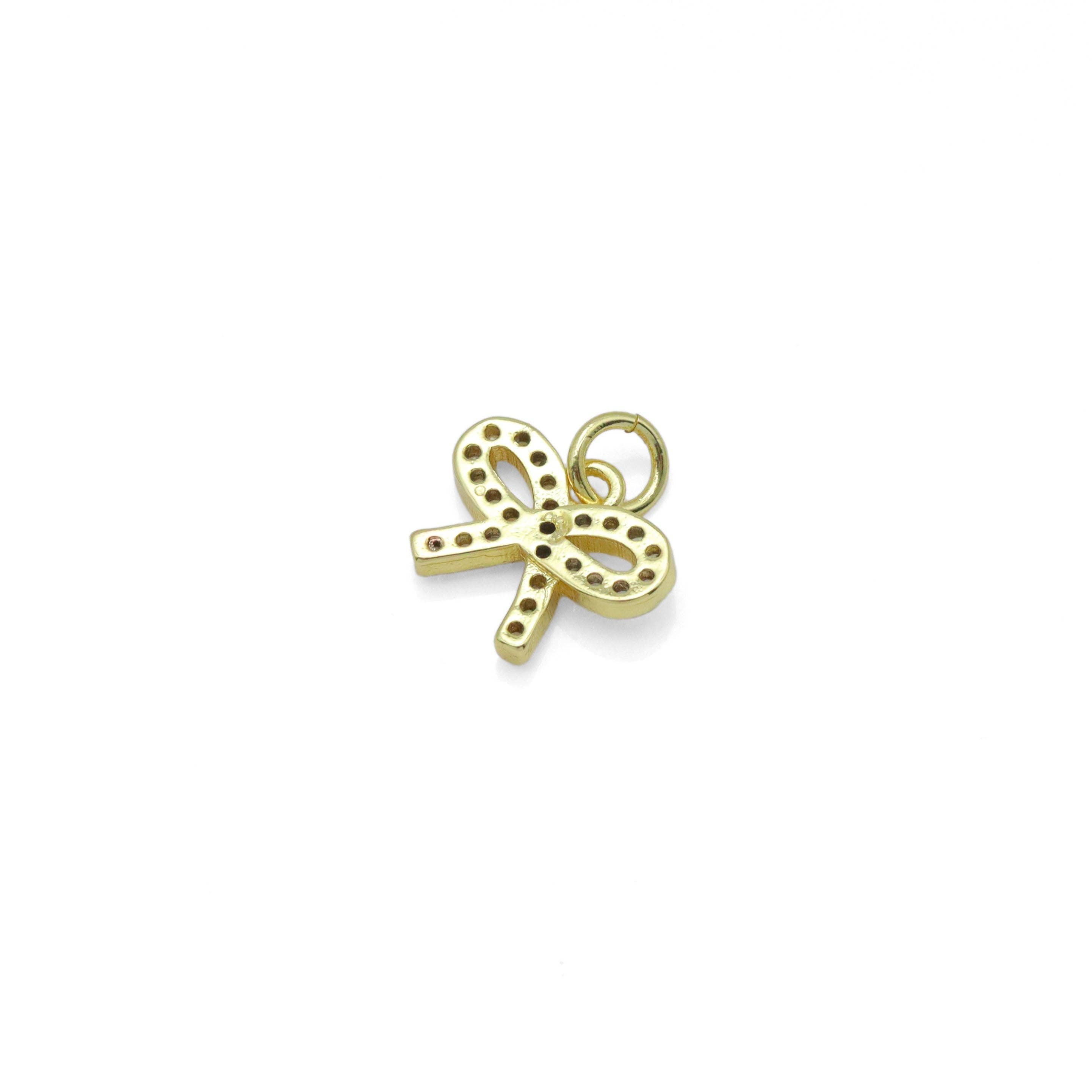 Gold Clear CZ Bowknot Charm Pendant, Sku#LK974