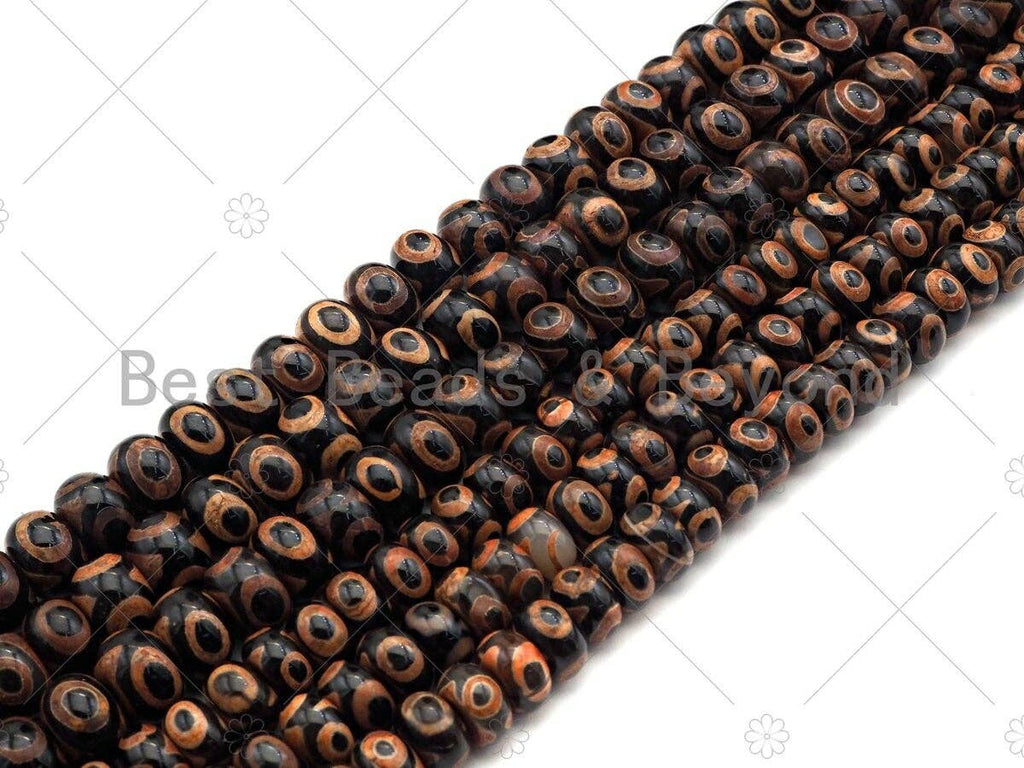 Natural Brown Tibetan Agate Rondelle Smooth Beads, Brown Dzi Rondelle Beads, Tibetan Dzi Beads, 8x12mm/10x14mm, 15..5'' Full Srand,Sku#U1048