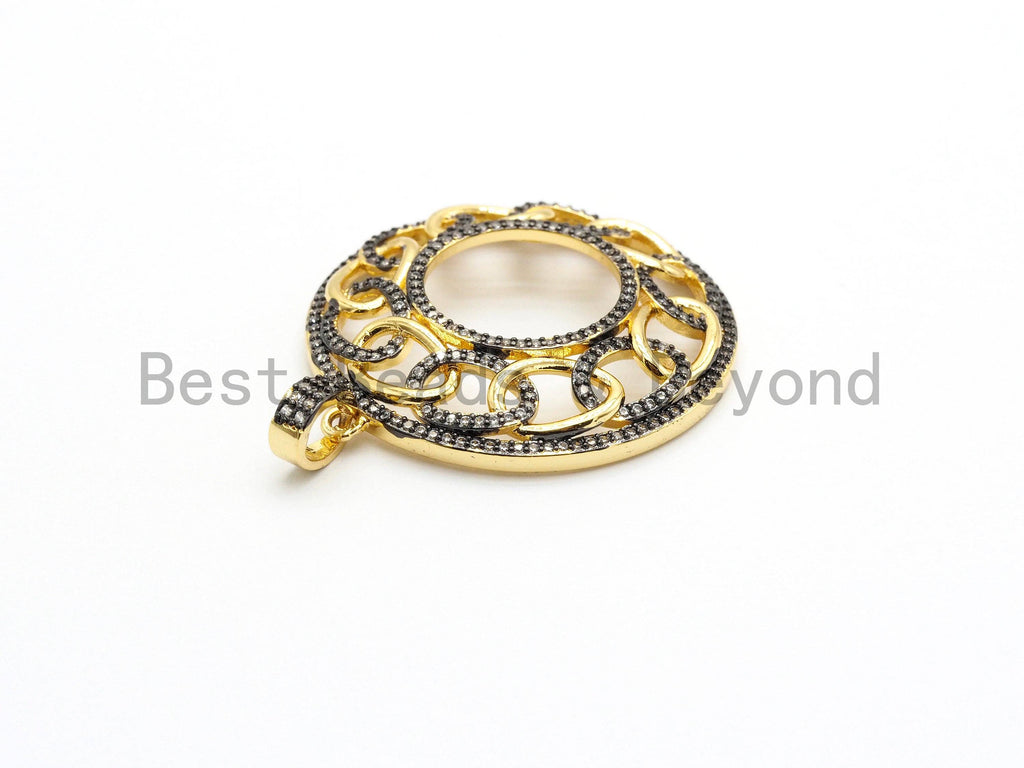 CZ Micro Pave Large Filigree Donut Ring Pendant, CZ Pave Pen