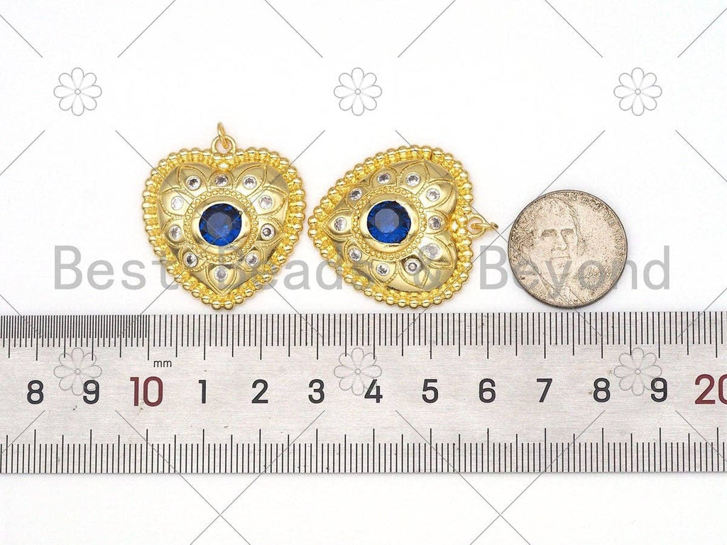 18K Gold Filled Large Fancy Cobalt CZ Micro Pave Heart Pendant,Heart Pendant, 30mm,Sku#LK423